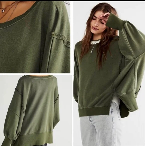 NWT FREE PEOPLE GREEN CAMDEN OVERSIZED PULLOVER We The Free - Picture 4 of 14